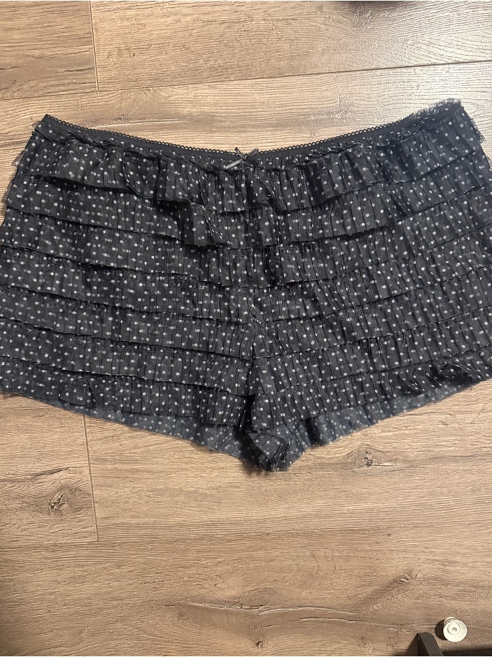 Women’s Black Polka Dot Ruffle Shorts